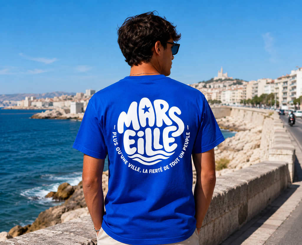 T-shirt Marseille numéroté « Summer » bleu et blanc