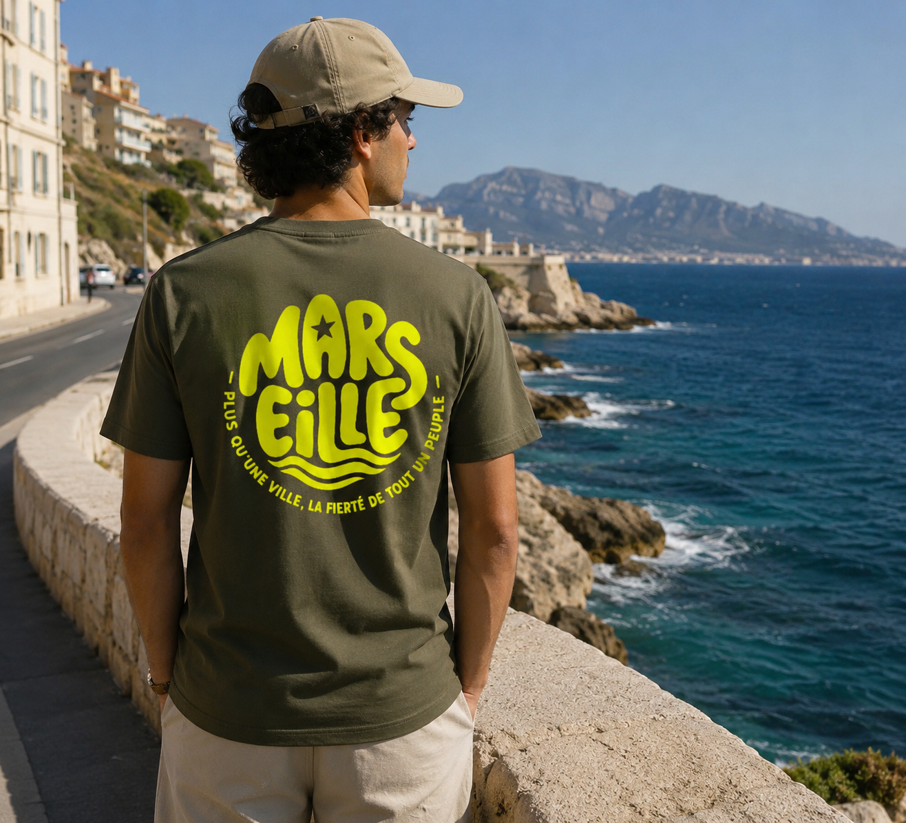 T-shirt numéroté  « Summer » marseille kaki et neon