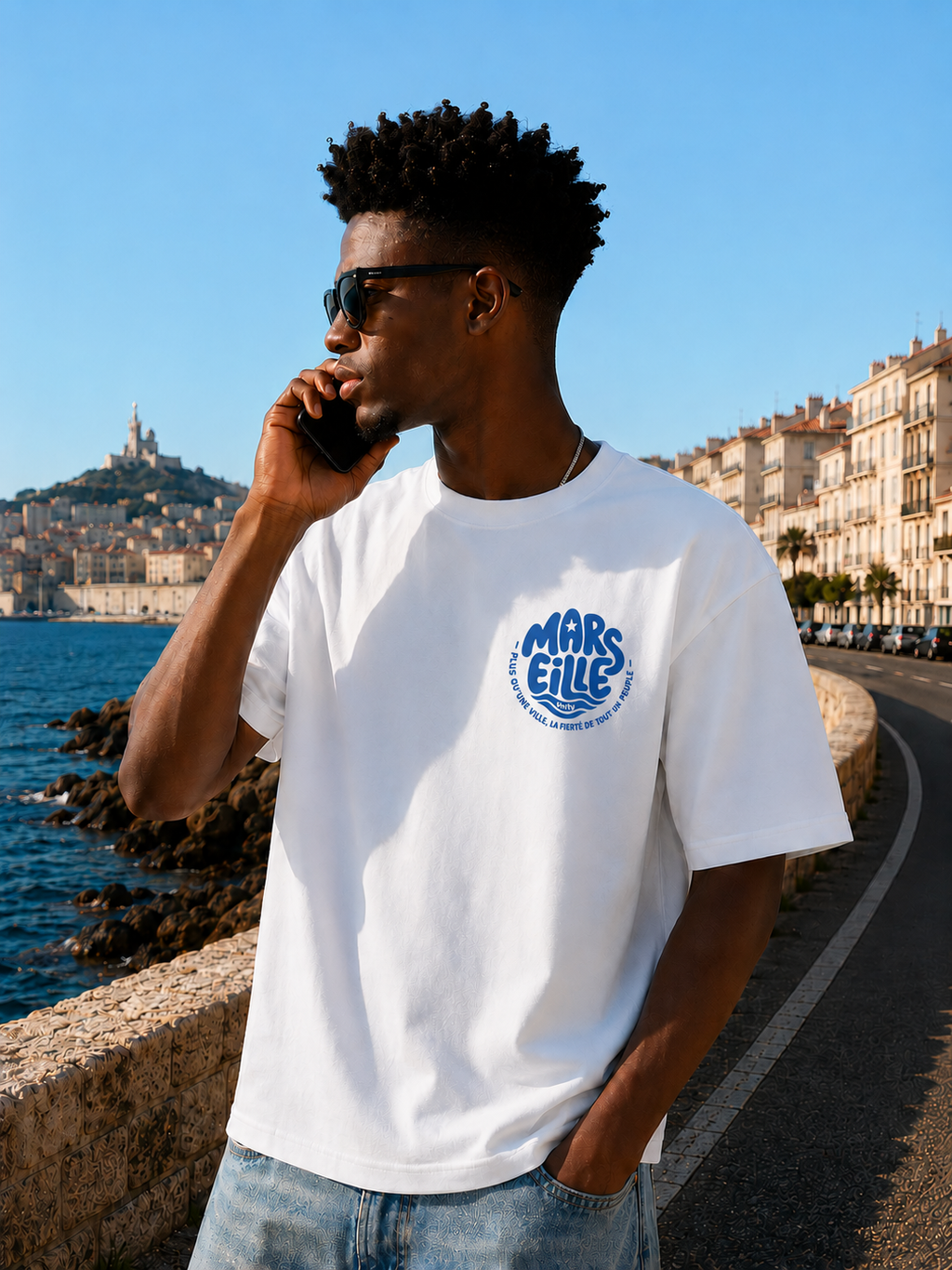 T-shirt Marseille « Unity » bleu et blanc