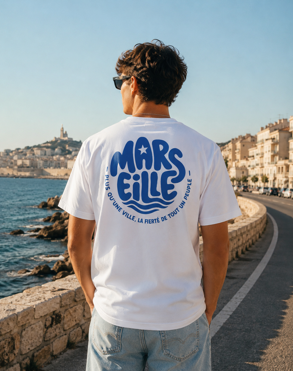 T-shirt Marseille numéroté « Summer » blanc et bleu